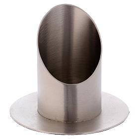 Tube-shaped candle holder in satinised silver-plated brass diam. 6 cm