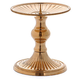 Candle holder in gold-plated brass with plate and jag h. 9 cm