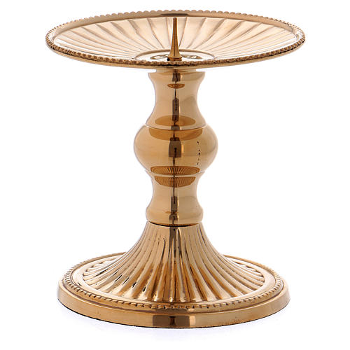 Candle holder in gold-plated brass with plate and jag h. 9 cm 2