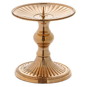Gold plated candlestick with plate and spike h 3 1/2 in