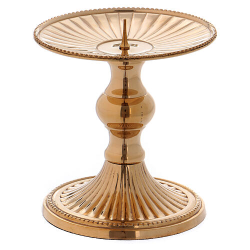 Gold plated candlestick with plate and spike h 3 1/2 in 1