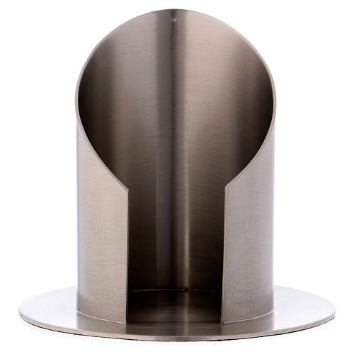 Tube-shaped candle holder with opening in matt silver-plated brass 1
