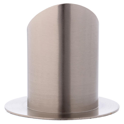 Tube-shaped candle holder with opening in matt silver-plated brass 3