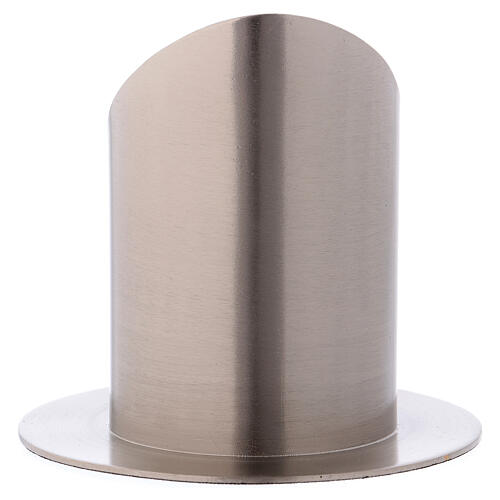 Tubular candle holder with opening in matte silver plated brass 3