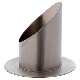 Tube-shaped candle holder in matt silver-plated brass diam. 7 cm