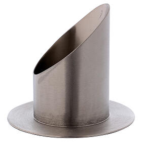 Tubular candlestick in matte silver plated brass d. 3 in