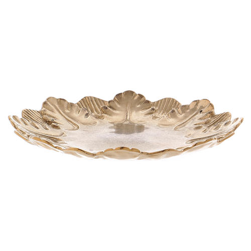 Candle holder plate in gold-plated brass with leaf decoration 3