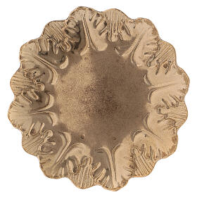 Candle holder plate with leaf pattern gold plated brass