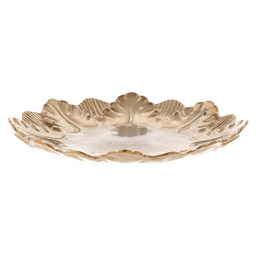 Candle holder plate with leaf pattern gold plated brass 3
