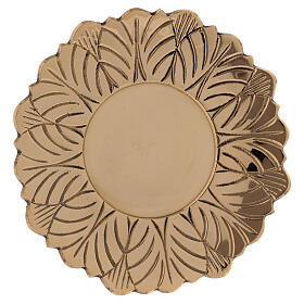 Candle holder plate leaf engraving gold plated brass