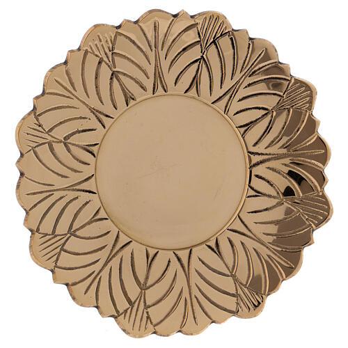 Candle holder plate leaf engraving gold plated brass 1