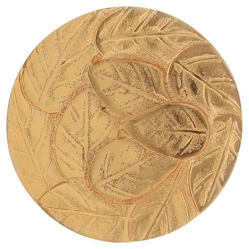 Candle holder plate in gold-plated aluminium with leaf decoration 1