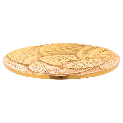Candle holder plate in gold-plated aluminium with leaf decoration 2