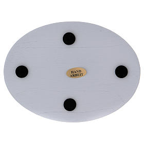 Oval candle holder plate in white aluminium