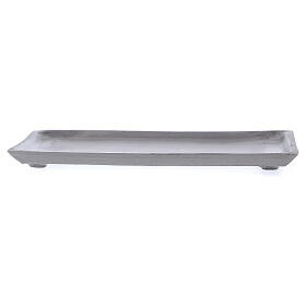 Rectangular candle holder plate with raised edge silver-plated aluminium