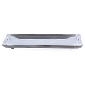 Rectangular candle holder plate in silver aluminium