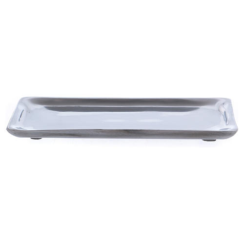 Rectangular candle holder plate in silver aluminium 1