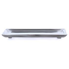 Rectangular candle holder plate in silver-plated aluminium