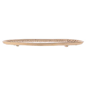 Oval candle holder plate in golden brass with incisions