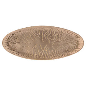 Oval engraved candle holder plate in gold plated brass