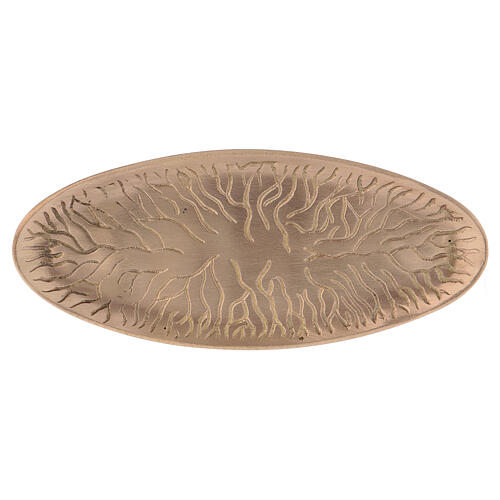 Oval engraved candle holder plate in gold plated brass 1