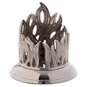 Tube-shaped candle holder in nickel-plated brass with flame decoration