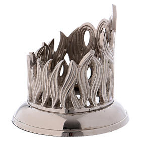 Tube-shaped candle holder in nickel-plated brass with flame decoration