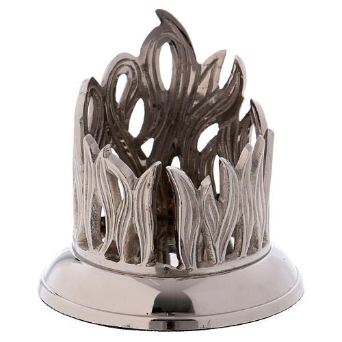 Tube-shaped candle holder in nickel-plated brass with flame decoration 1