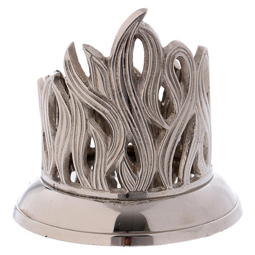 Tube-shaped candle holder in nickel-plated brass with flame decoration 3
