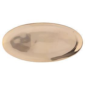 Oval candle holder plate in gold-plated brass