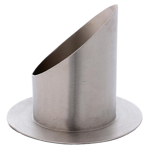 Cylinder-shaped candle holder in satinised silver-plated brass 2