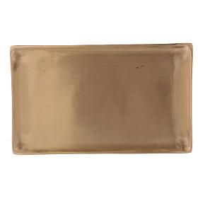 Rectangular candle holder plate in gold-plated brass