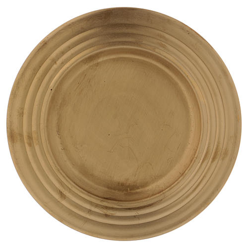 Candle holder plate with ringed edge in matt gold-plated brass 1