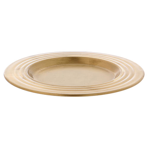 Candle holder plate with ringed edge in matt gold-plated brass 2
