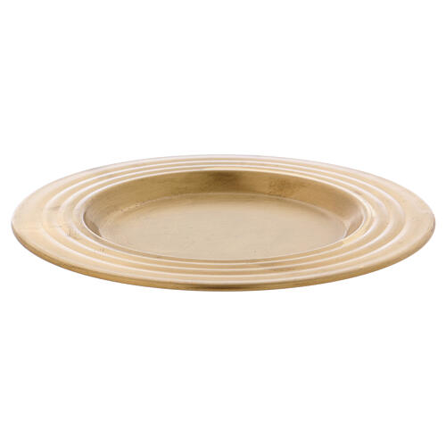 Matte gold plated brass candle holder plate with concentric circles 2