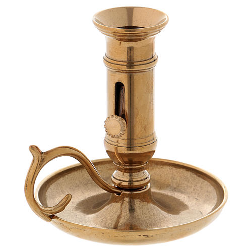 Candle holder with handle and plate in gold-plated brass 2