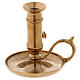 Candle holder with handle and plate in gold-plated brass s1