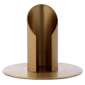 Tube-shaped candle holder with opening in matt gold-plated brass
