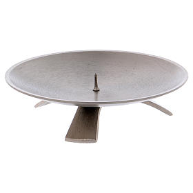 Modern-style candle holder in matt silver-plated brass with jag