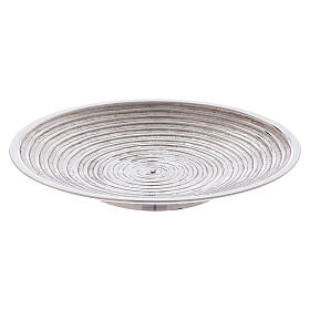 Spiral decorated candle holder plate in silver-plated brass