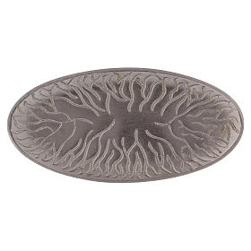 Piattino portacandela ovale decorato ottone argentato 