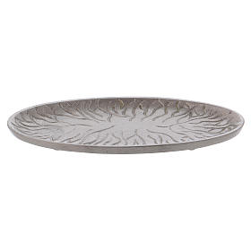 Piattino portacandela ovale decorato ottone argentato 