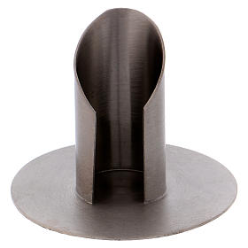 Tube-shaped candle holder with opening in matt silver-plated brass 3 cm