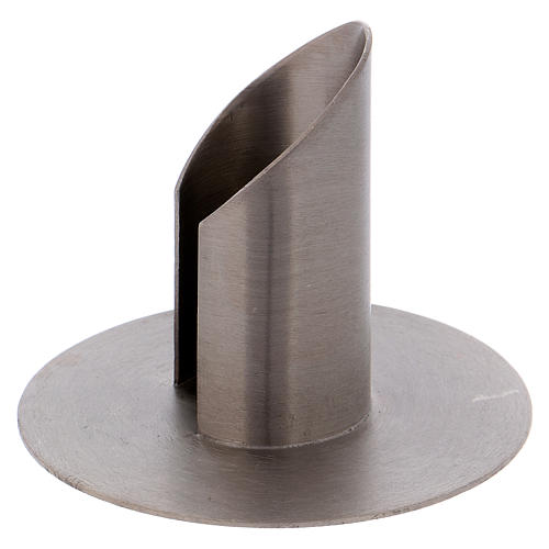 Tube-shaped candle holder with opening in matt silver-plated brass 3 cm 2