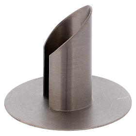 Tubular candlestick with opening matte silver-plated brass 1 1/4 in