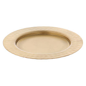 Candle holder plate with worked edge in matt gold-plated brass
