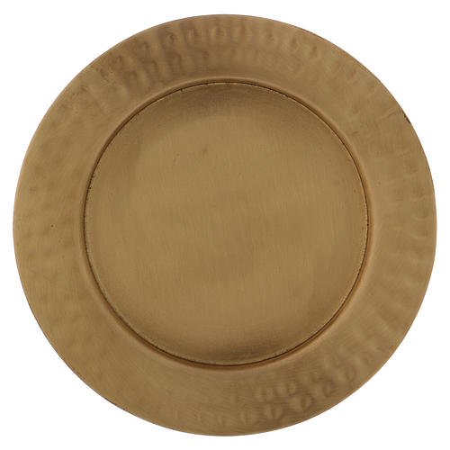 Candle holder plate with worked edge in matt gold-plated brass 1