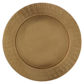 Assiette porte-cierge bord martelé laiton doré mat