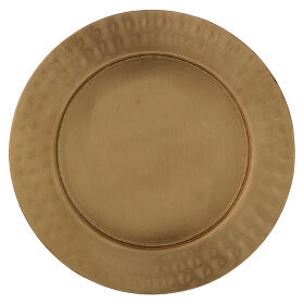 Matte gold plated brass candle holder plate with slightly hammered edge