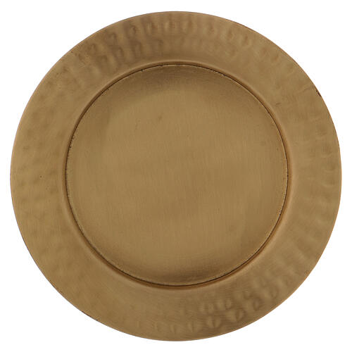 Matte gold plated brass candle holder plate with slightly hammered edge 1